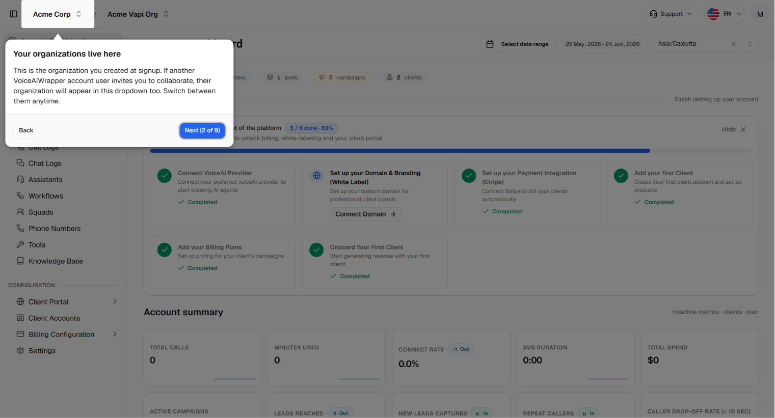 Organisation switcher in the header